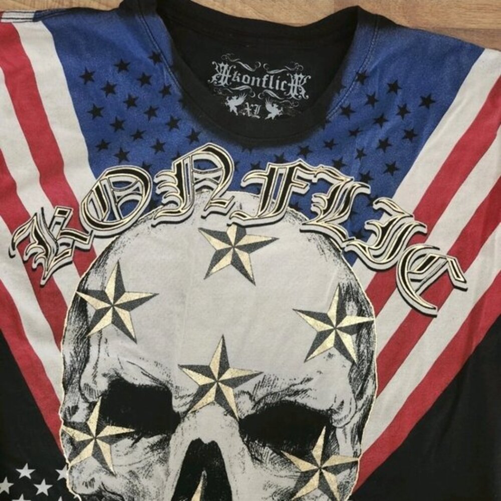Y2K Konflic Grunge‎ Cyber Skulls American Flag Size XL Affliction Style